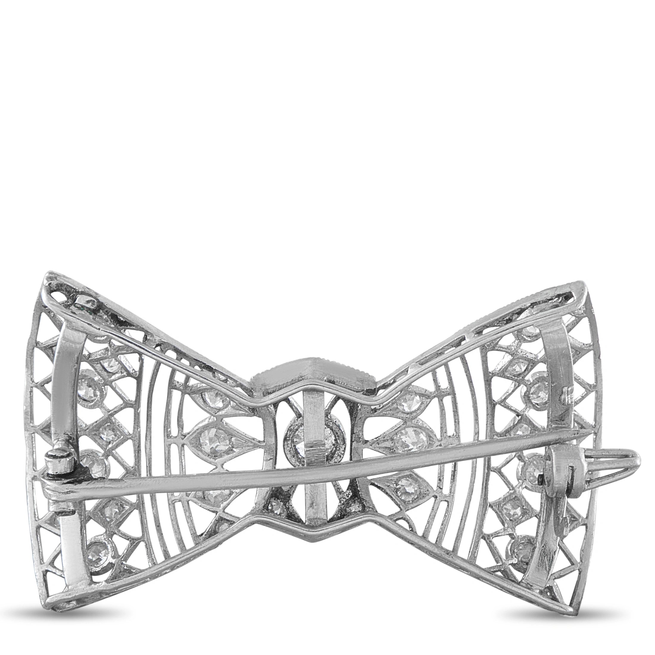 18K White Gold 0.40ct Diamond Belle Epoque Bow Brooch