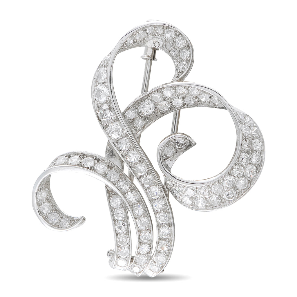 Antique 18K White Gold 4.85ct Diamond Brooch
