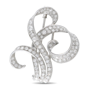 Antique 18K White Gold 4.85ct Diamond Brooch