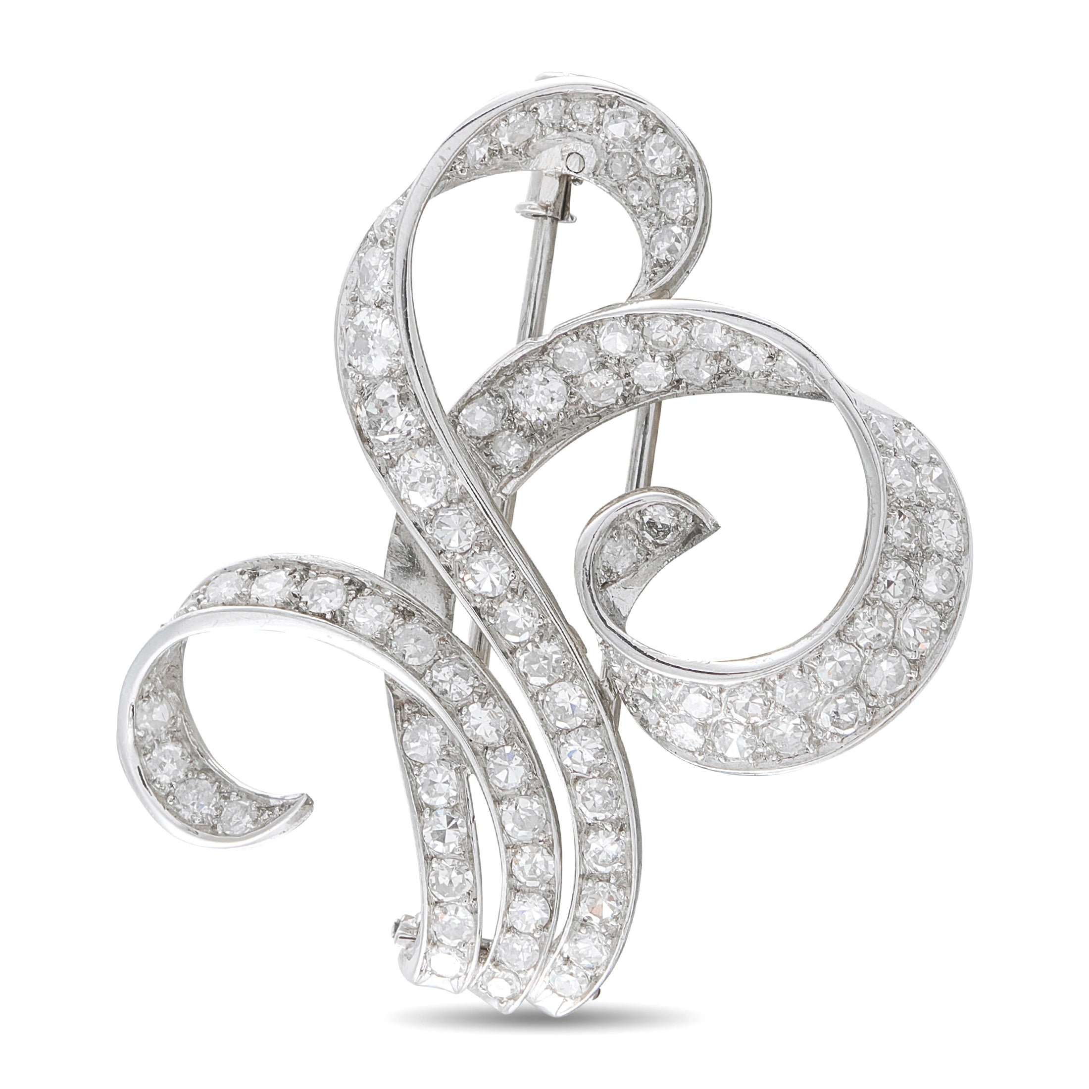 Antique 18K White Gold 4.85ct Diamond Brooch