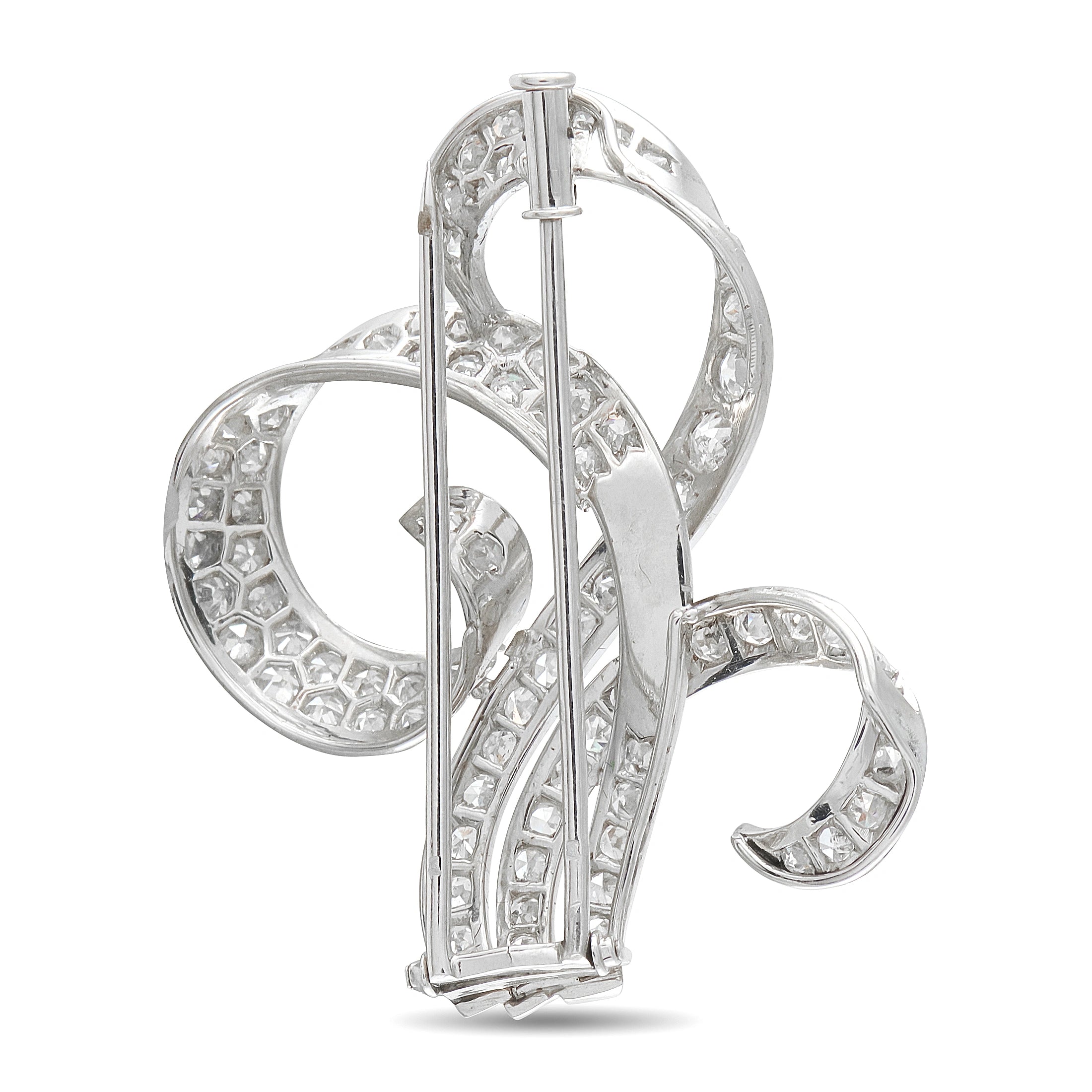 Antique 18K White Gold 4.85ct Diamond Brooch