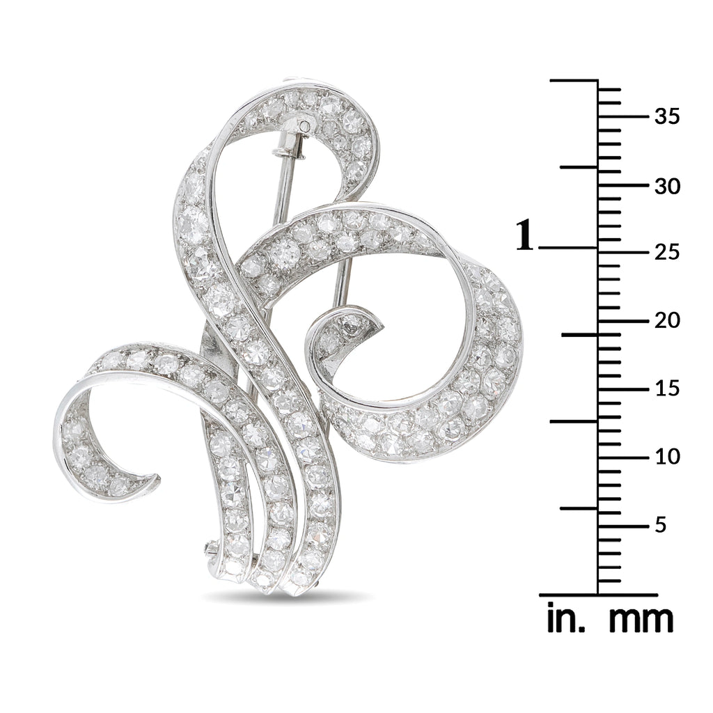 Antique 18K White Gold 4.85ct Diamond Brooch