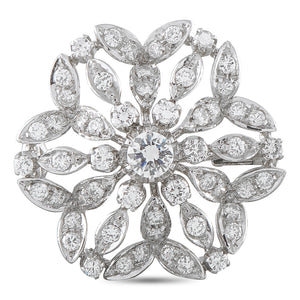 18K White Gold 1.5ct Diamond Cluster Brooch