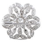 White gold diamond cluster flower brooch with pin bar and marquise side stones