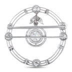 Antique 18K White Gold 0.85ct Diamond and Pearl Round Brooch