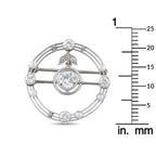 Antique 18K White Gold 0.85ct Diamond and Pearl Round Brooch