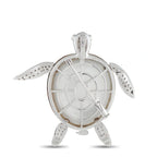 White gold turtle brooch with mother-of-pearl shell and diamond accents