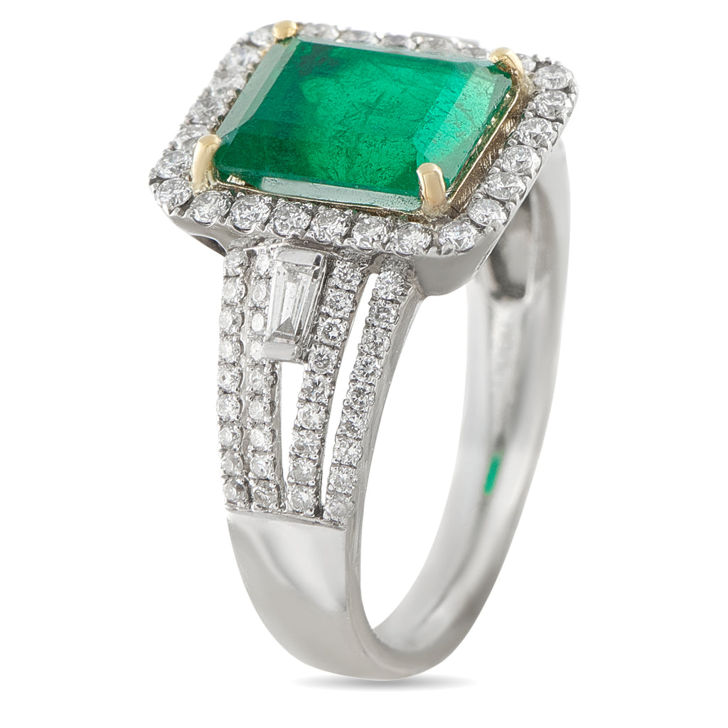 18K White Gold 0.60ct Diamond and Colombian Emerald Ring