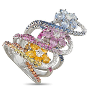 18K White Gold 0.67ct Diamond and Multicolored Sapphire Ring