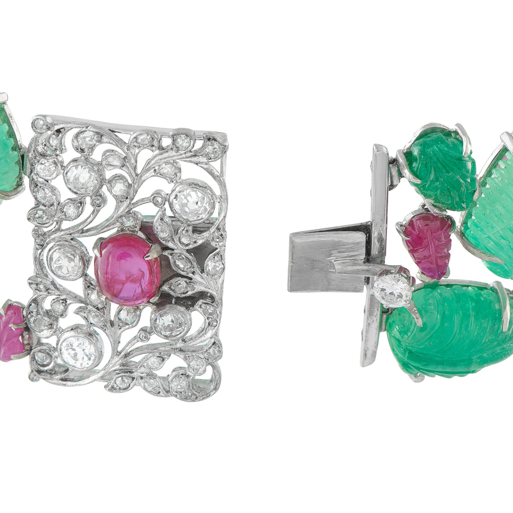18K White Gold 3.50ct Diamond and Colored Gemstone Garden Bracelet
