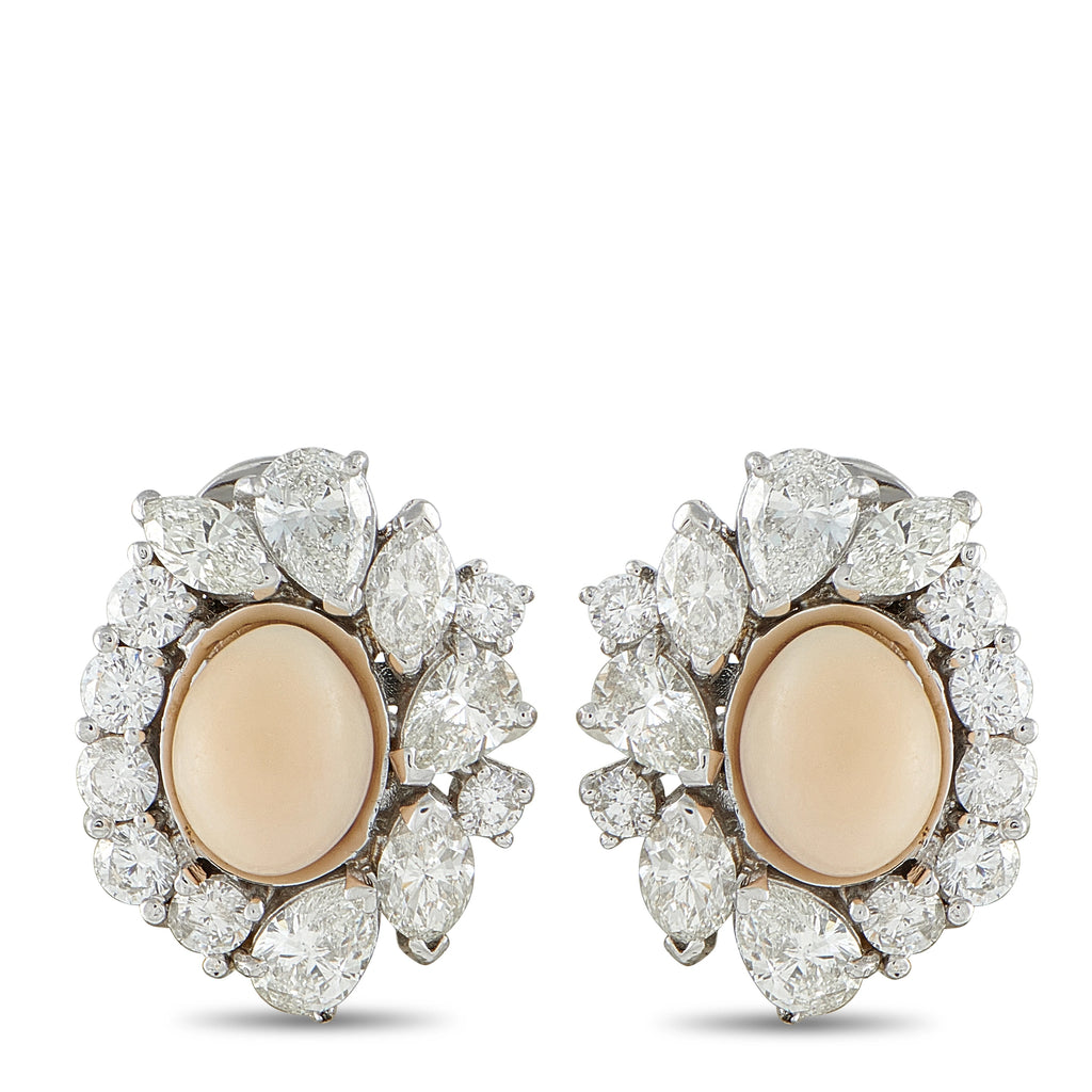 18K White Gold 6.0ct Diamond and Conch Pearl Clip-On Earrings