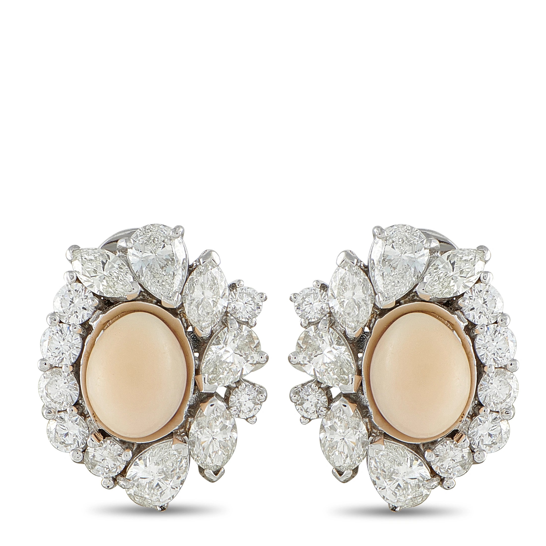 18K White Gold 6.0ct Diamond and Conch Pearl Clip-On Earrings