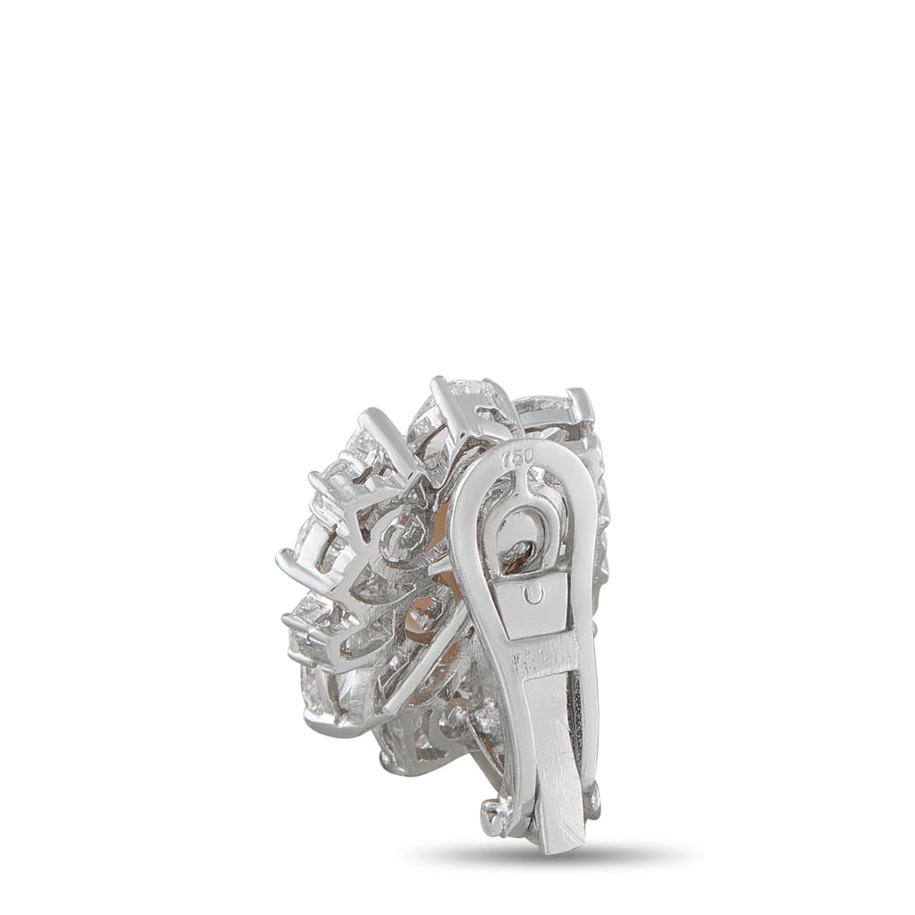 18K White Gold 6.0ct Diamond and Conch Pearl Clip-On Earrings