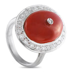 18K White Gold 0.65ct Diamond and Coral Ring