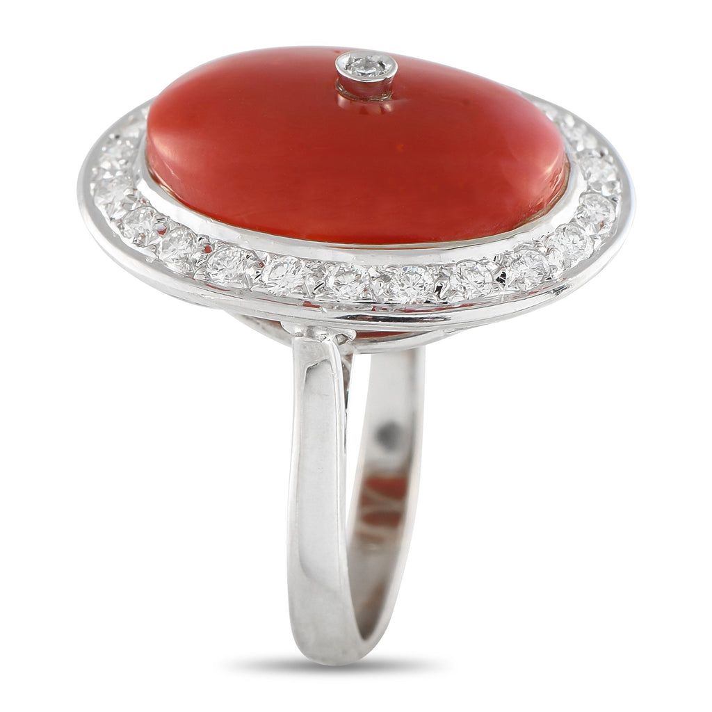 Exclusive 18K White Gold 0.65ct Diamond and Coral Ring