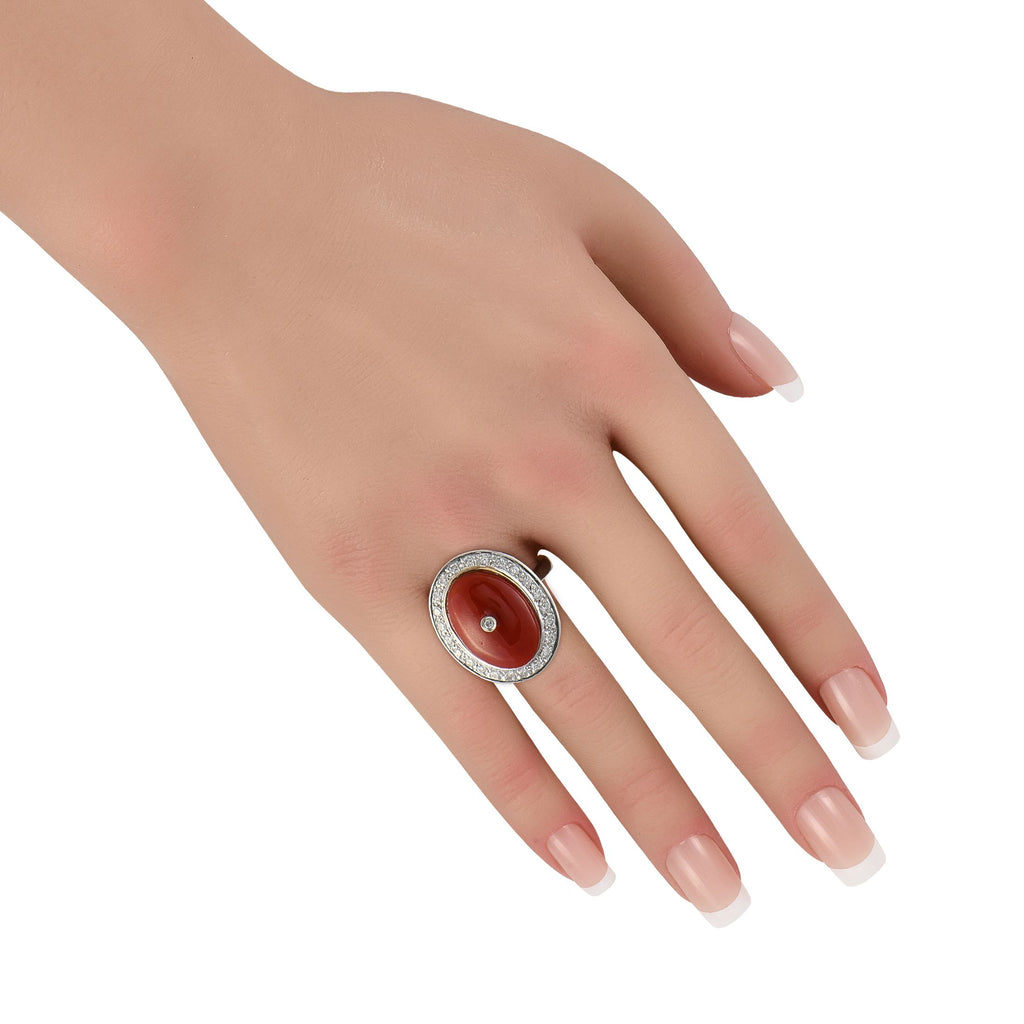 Exclusive 18K White Gold 0.65ct Diamond and Coral Ring