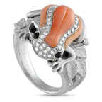 Exclusive 18K White Gold 04.0ct Diamond and Coral Frog Ring MF27-101025 – This whimsical white gold ring features a band that