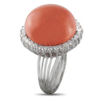 18K White Gold 0.64ct Diamond and Coral Ring