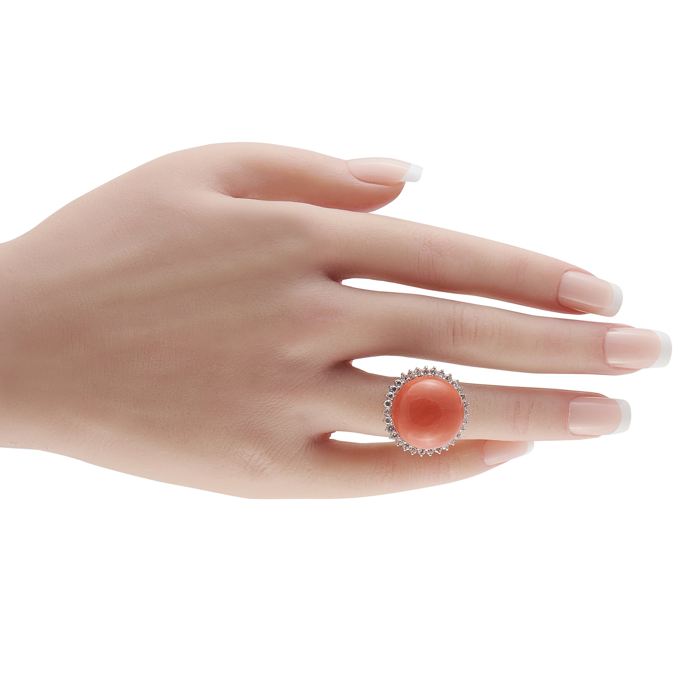 18K White Gold 0.64ct Diamond and Coral Ring
