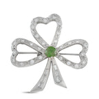 18K White Gold 1.15ct Diamond and Demantoid Clover Brooch