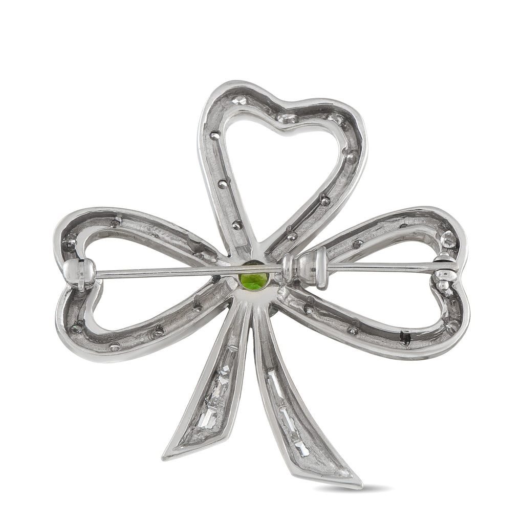 18K White Gold 1.15ct Diamond and Demantoid Clover Brooch