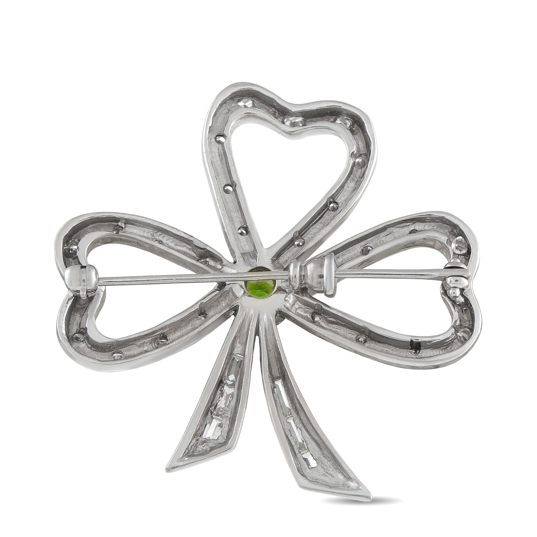 18K White Gold 1.15ct Diamond and Demantoid Clover Brooch