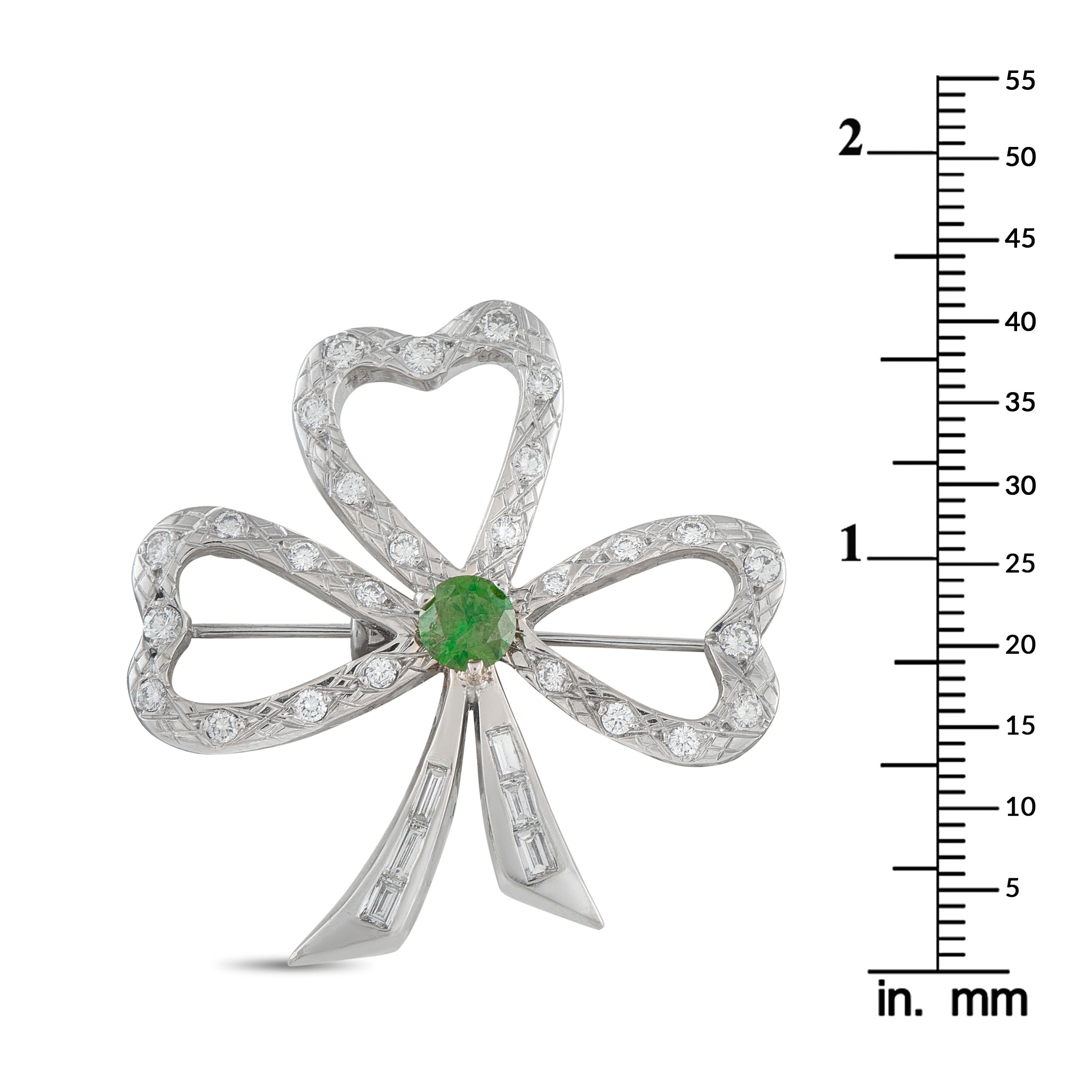 18K White Gold 1.15ct Diamond and Demantoid Clover Brooch