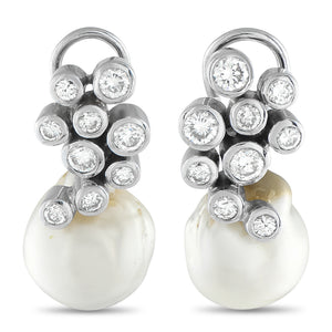 18K White Gold 2.50ct Diamond and Pearl Earrings
