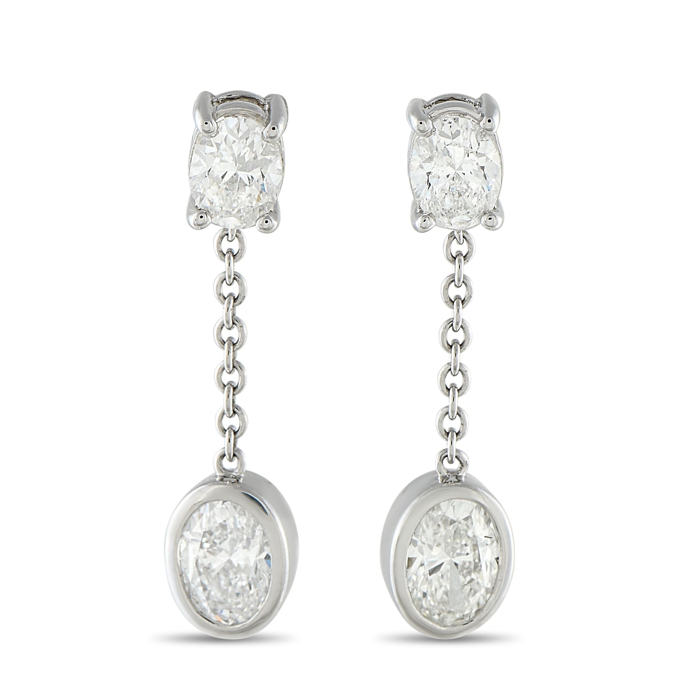 Exclusive 18K White Gold 2.50ct Oval Diamond Dangle Earrings AERR-19331 – Shining with every step, the gentle sway of these d