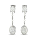 Oval diamond dangle earrings in 18K white gold, oval stones with linked chain drops