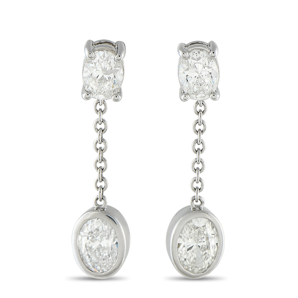 18K White Gold 2.50ct Oval Diamond Dangle Earrings