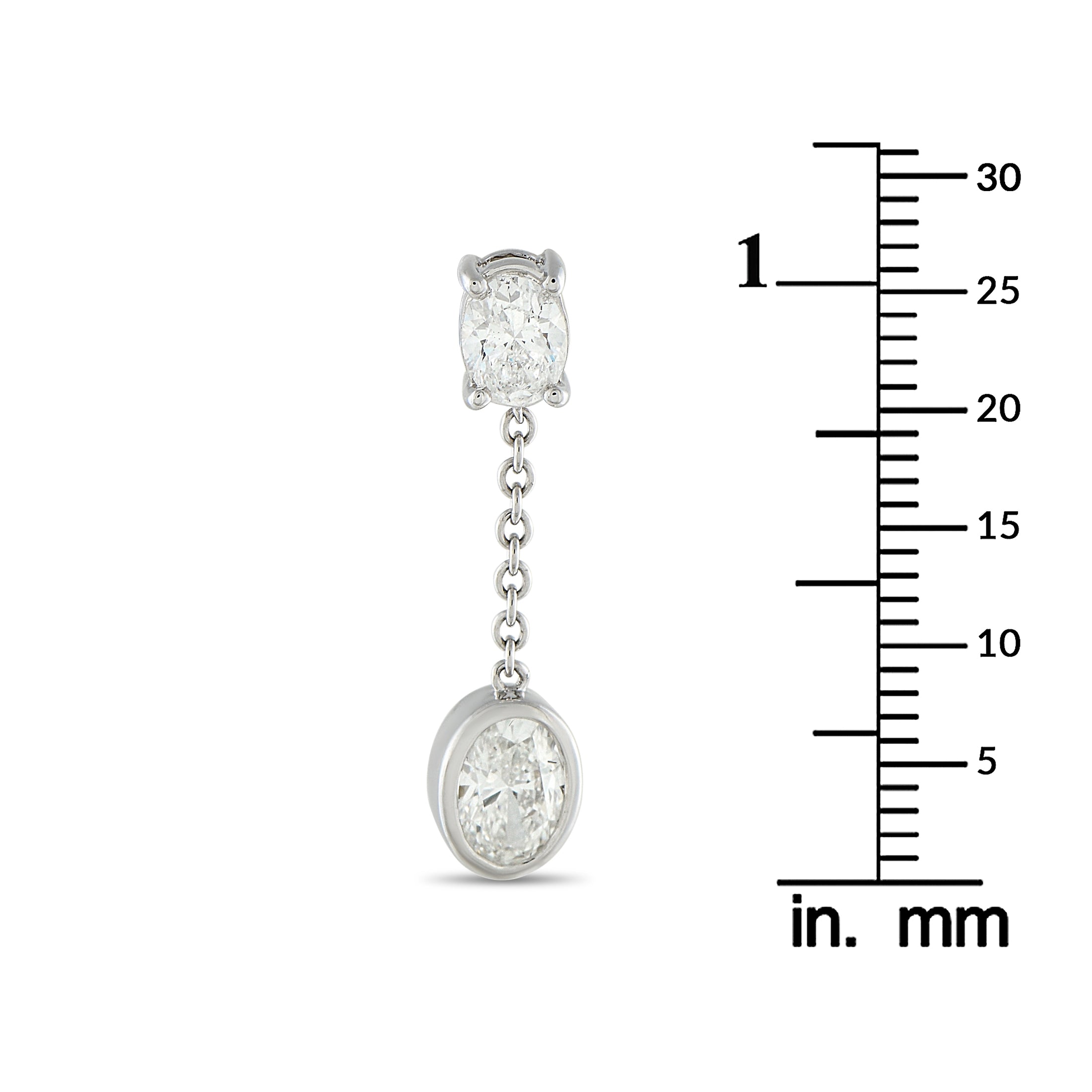 18K White Gold 2.50ct Oval Diamond Dangle Earrings