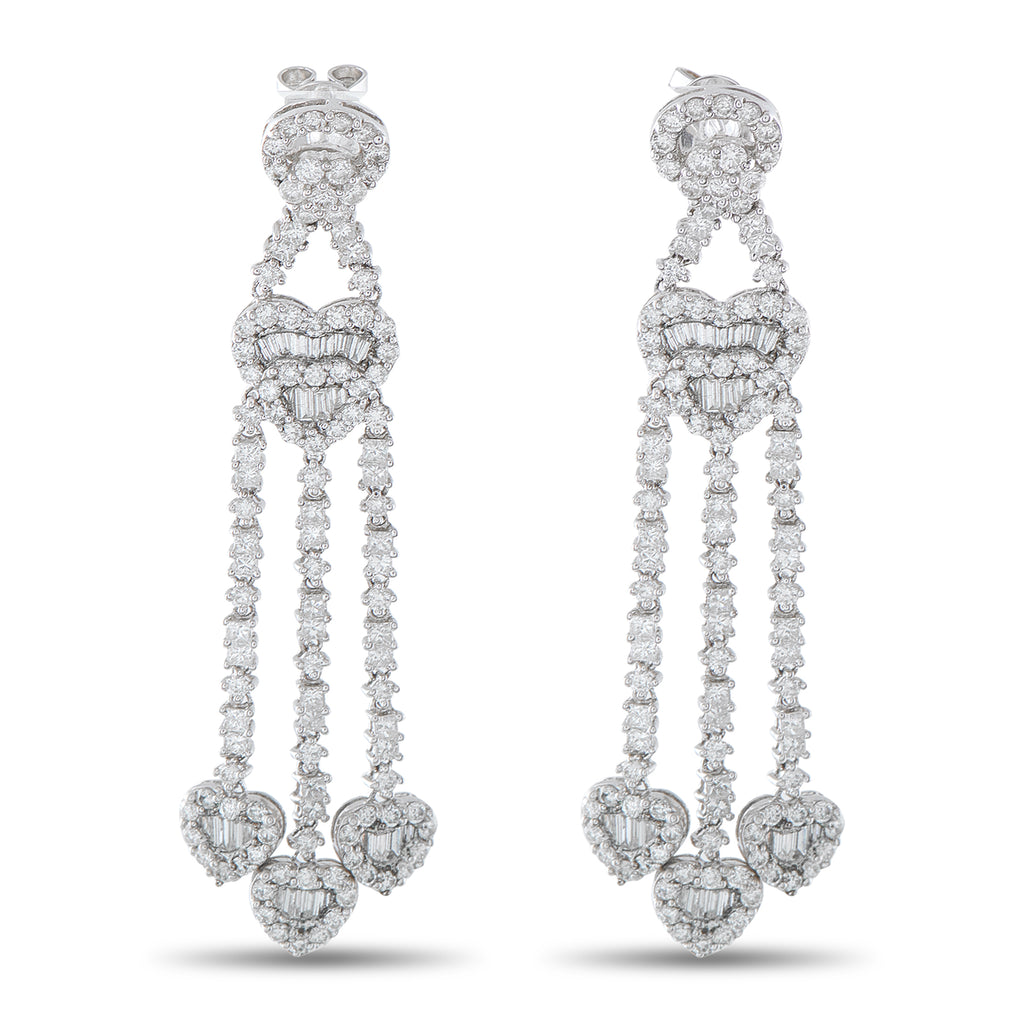 18K White Gold 3.60ct Diamond Heart Drop Earrings