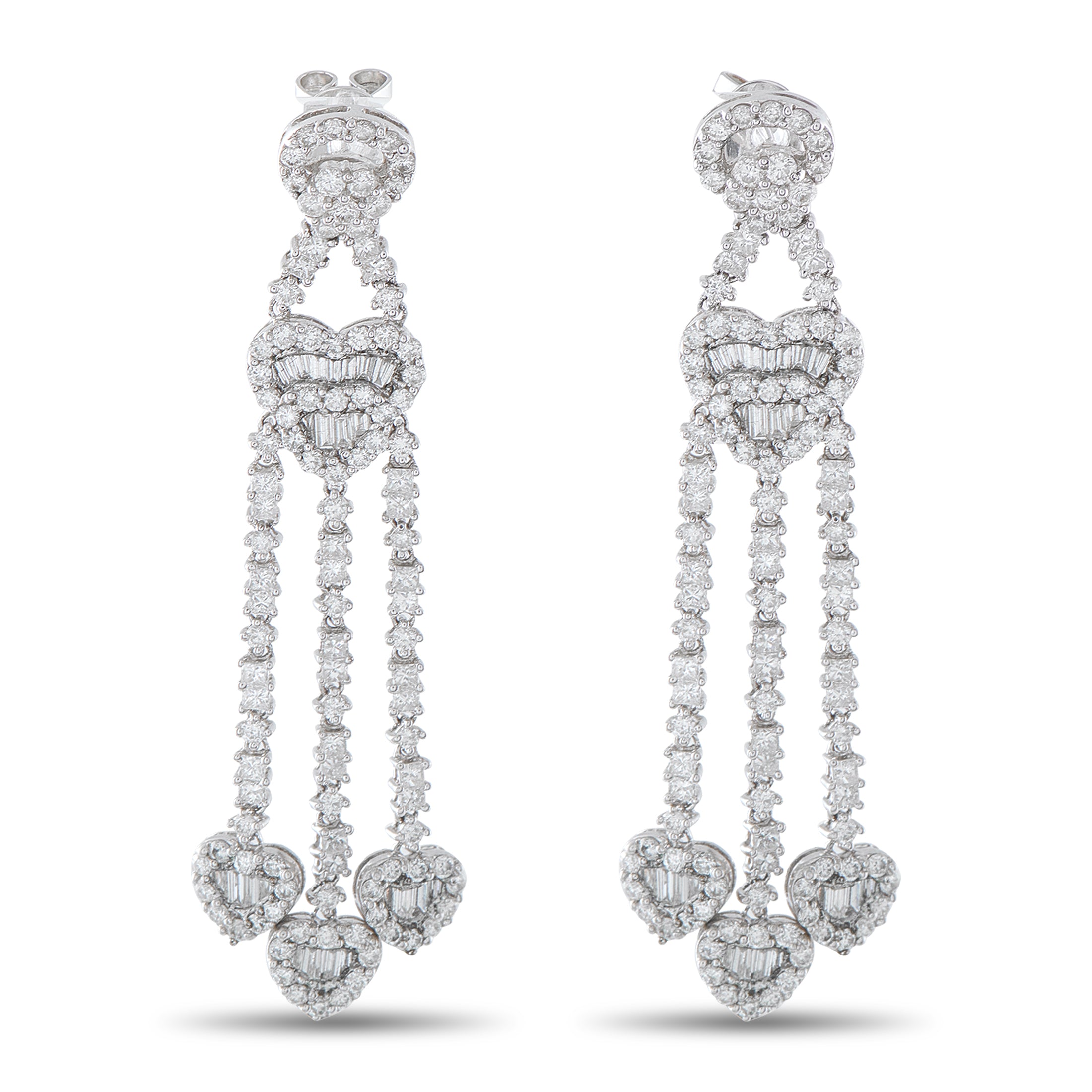 18K White Gold 3.60ct Diamond Heart Drop Earrings