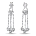 White gold diamond heart drop earrings with cascading heart dangles, three tiers
