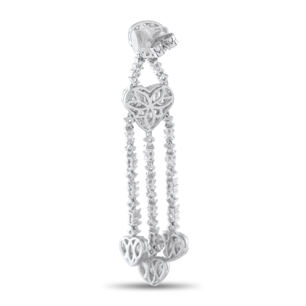 18K White Gold 3.60ct Diamond Heart Drop Earrings