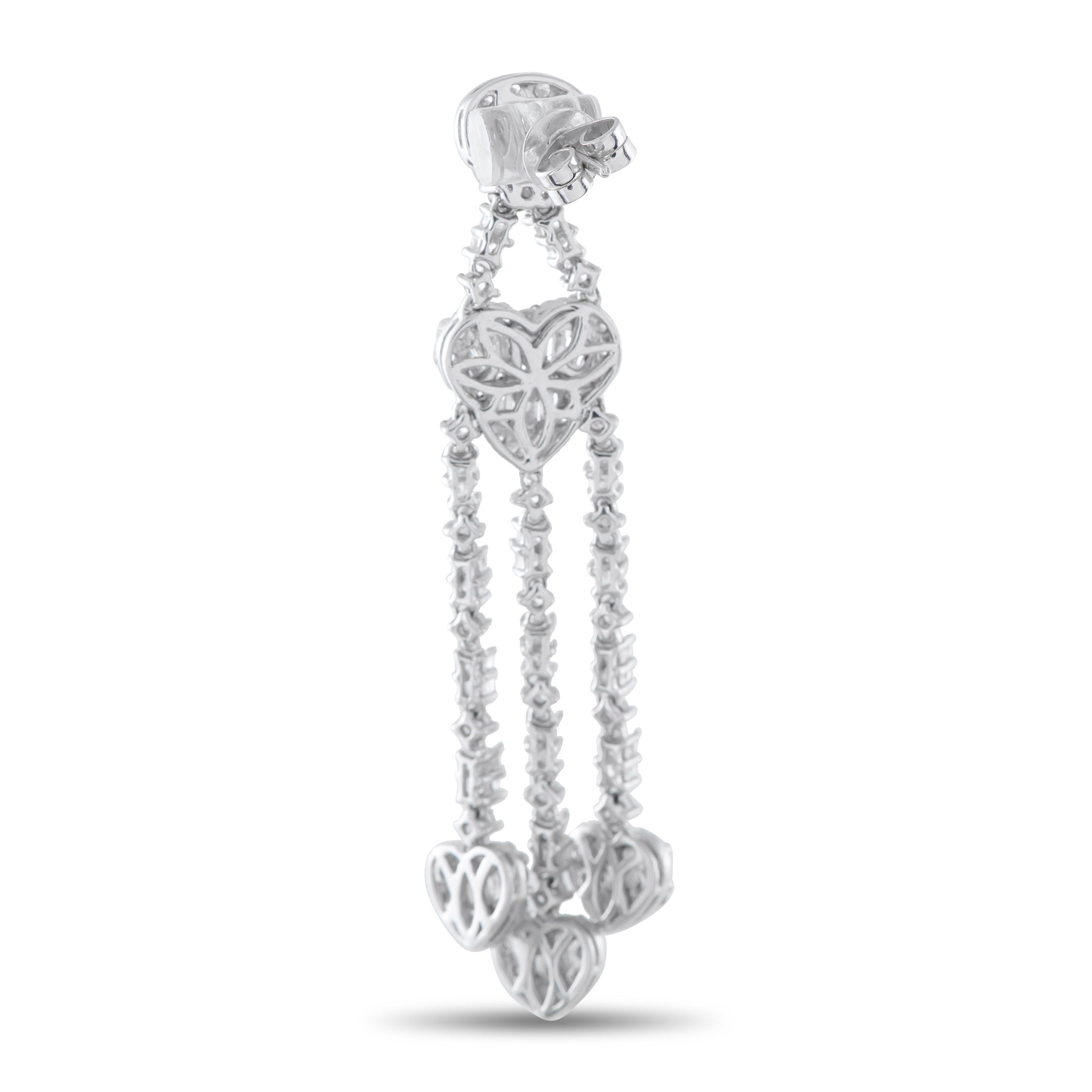 18K White Gold 3.60ct Diamond Heart Drop Earrings