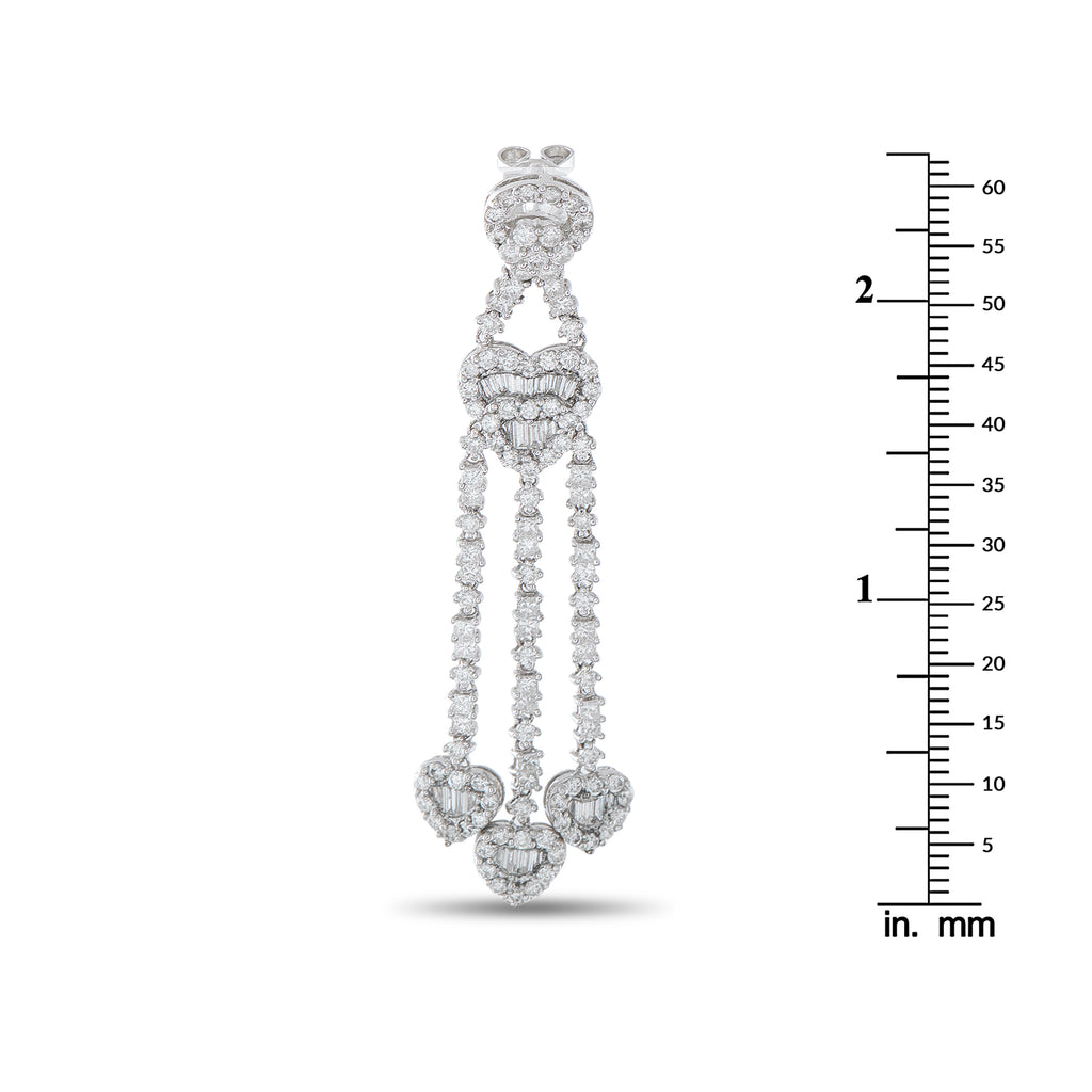 18K White Gold 3.60ct Diamond Heart Drop Earrings