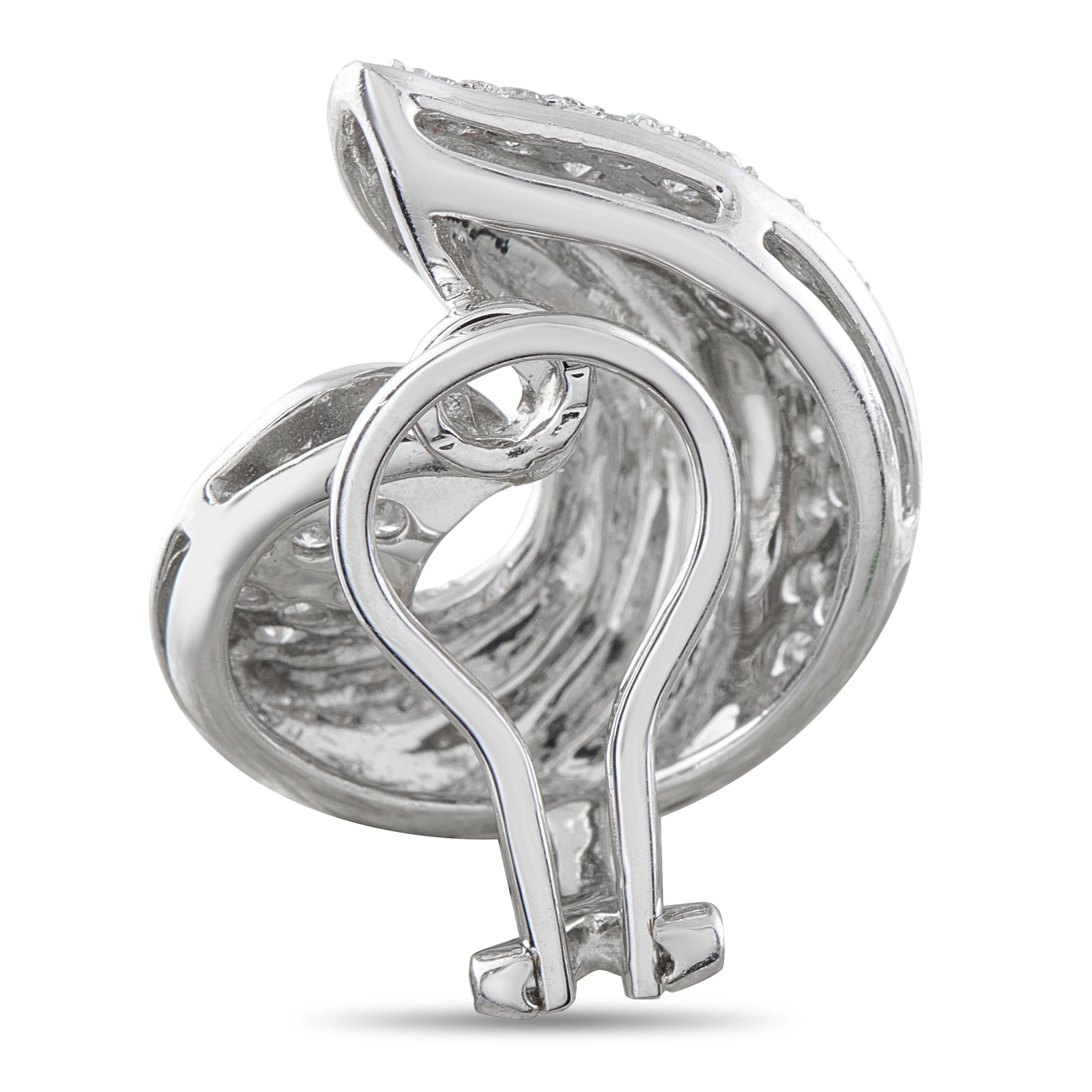 18K White Gold 1.72ct Diamond Swirled Shell Clip-On Earrings