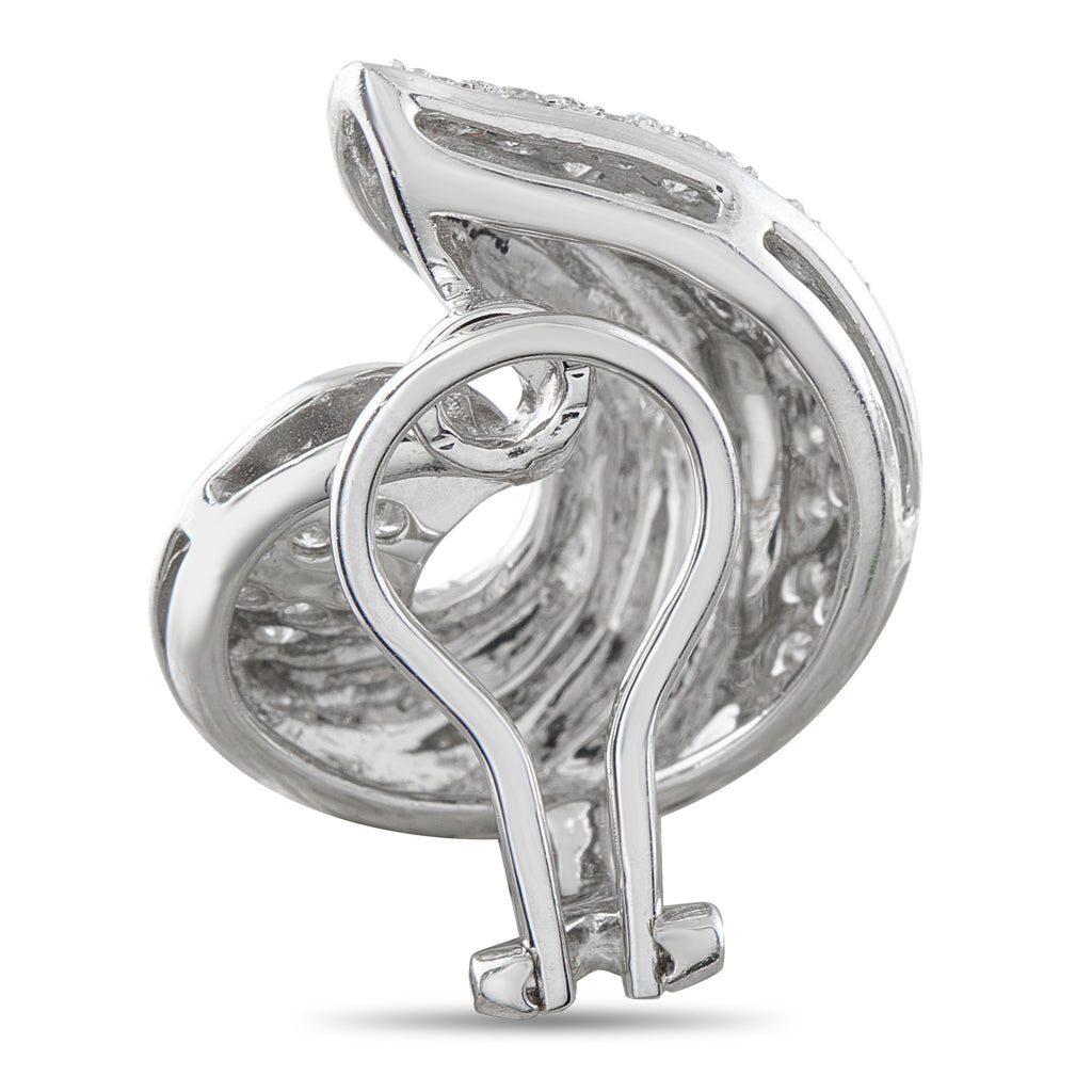 18K White Gold 1.72ct Diamond Swirled Shell Clip