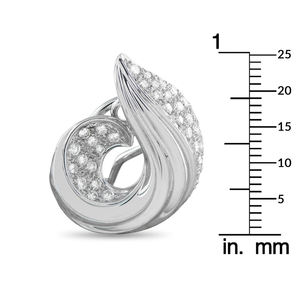 18K White Gold 1.72ct Diamond Swirled Shell Clip-On Earrings