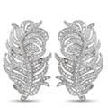 Feather-shaped diamond stud earrings in white gold with ornate swirling leaf design