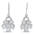 Pair of white gold diamond cluster drop earrings with floral multi-stone design