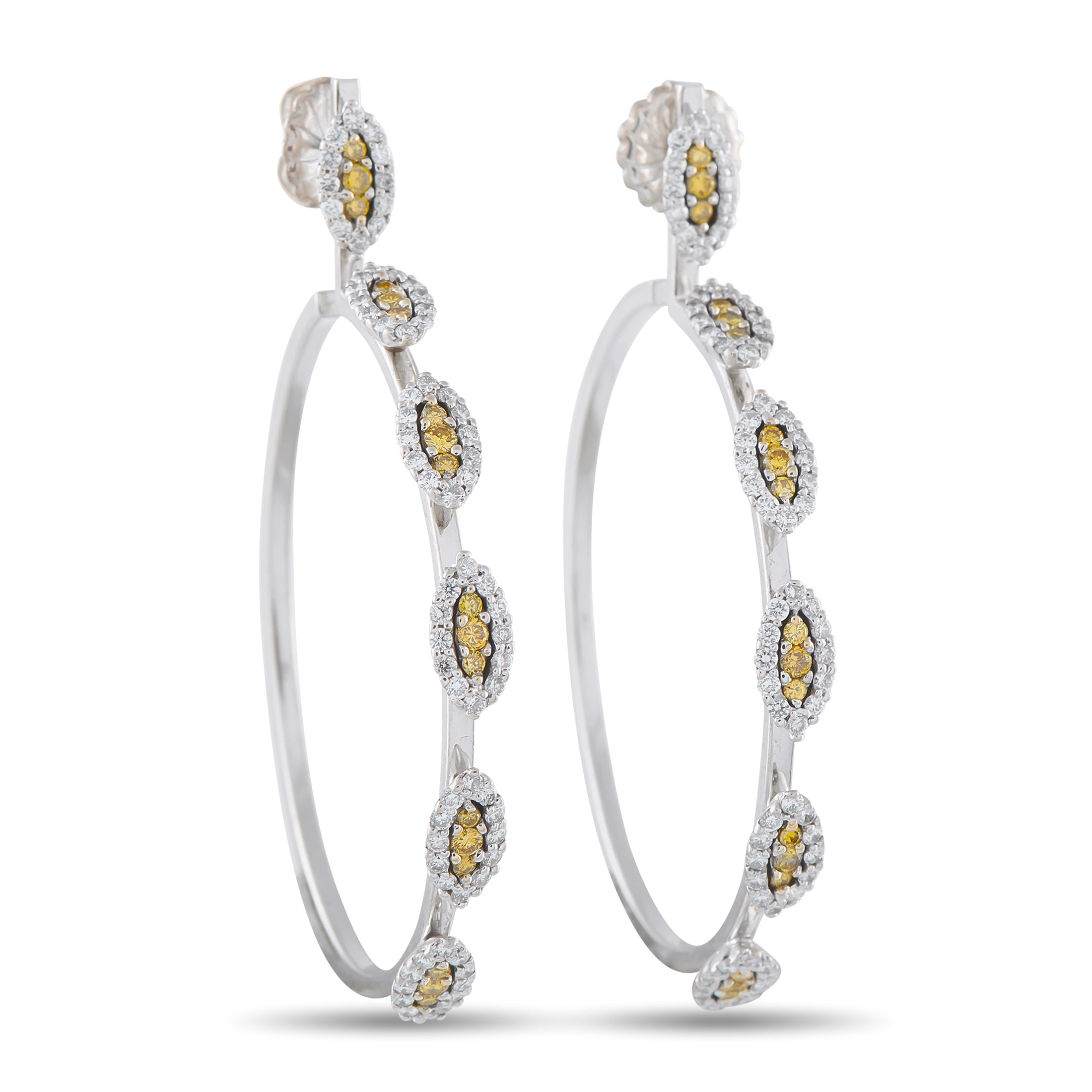 18K White Gold 3.0ct Diamond Hoop Earrings