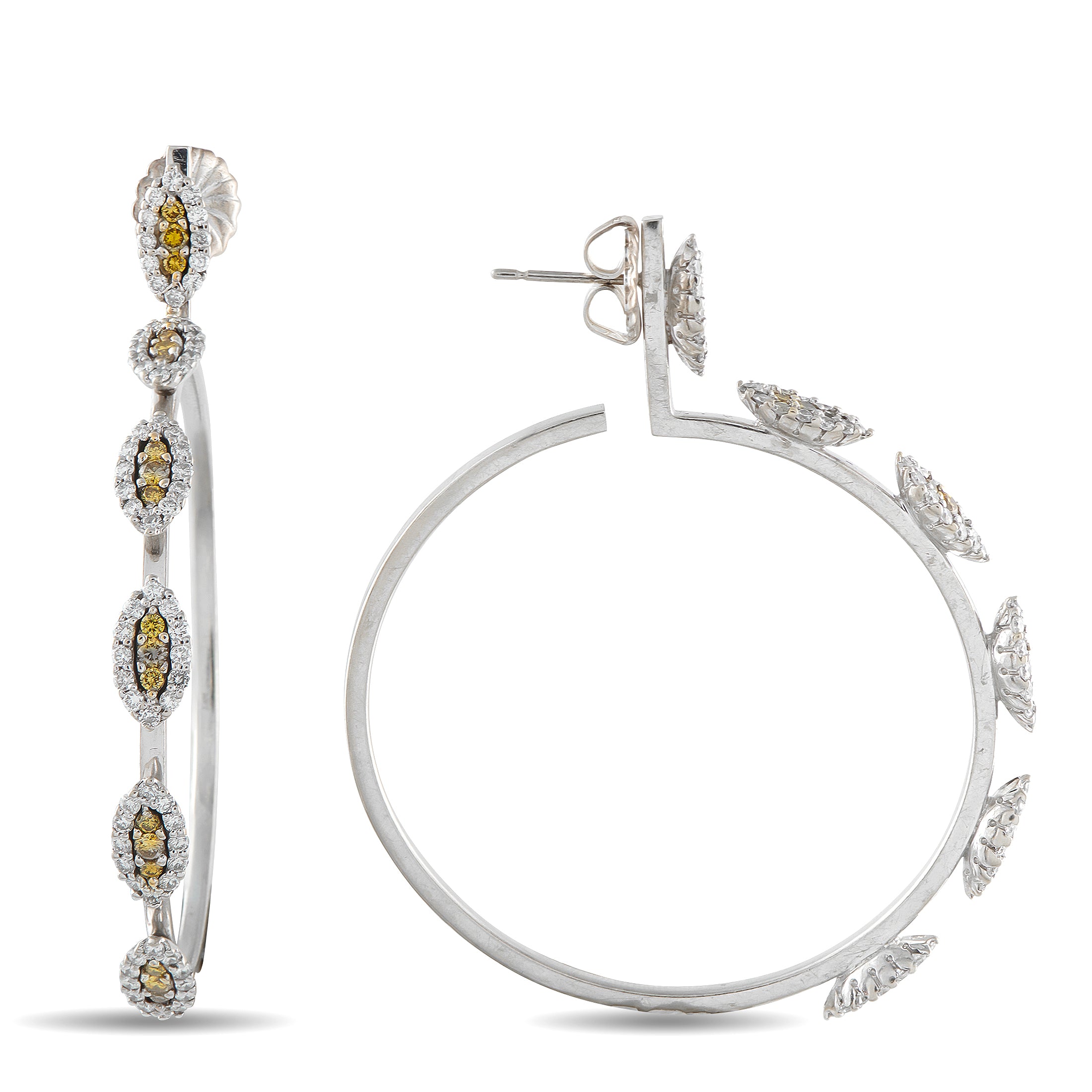 18K White Gold 3.0ct Diamond Hoop Earrings