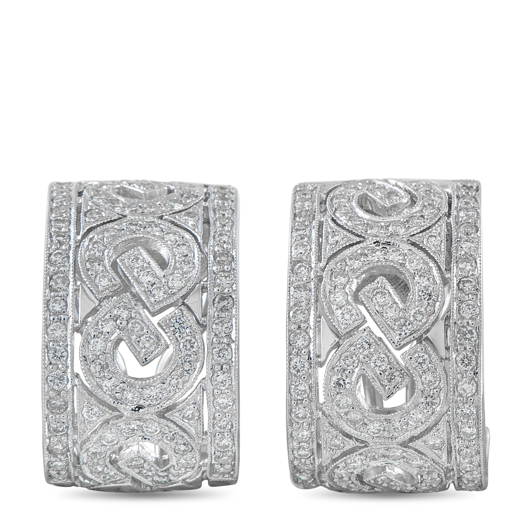 18K White Gold 1.65ct Diamond Open-Work Earrings