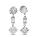 Diamond drop earrings in white gold-tone, with square and round dangling stones