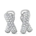 White gold diamond crossover earrings with clustered round stones and loop backs