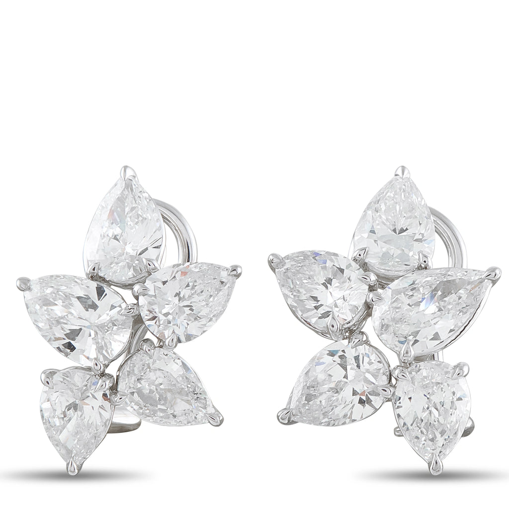 Diamond cluster earrings in white gold with five pear-cut diamonds