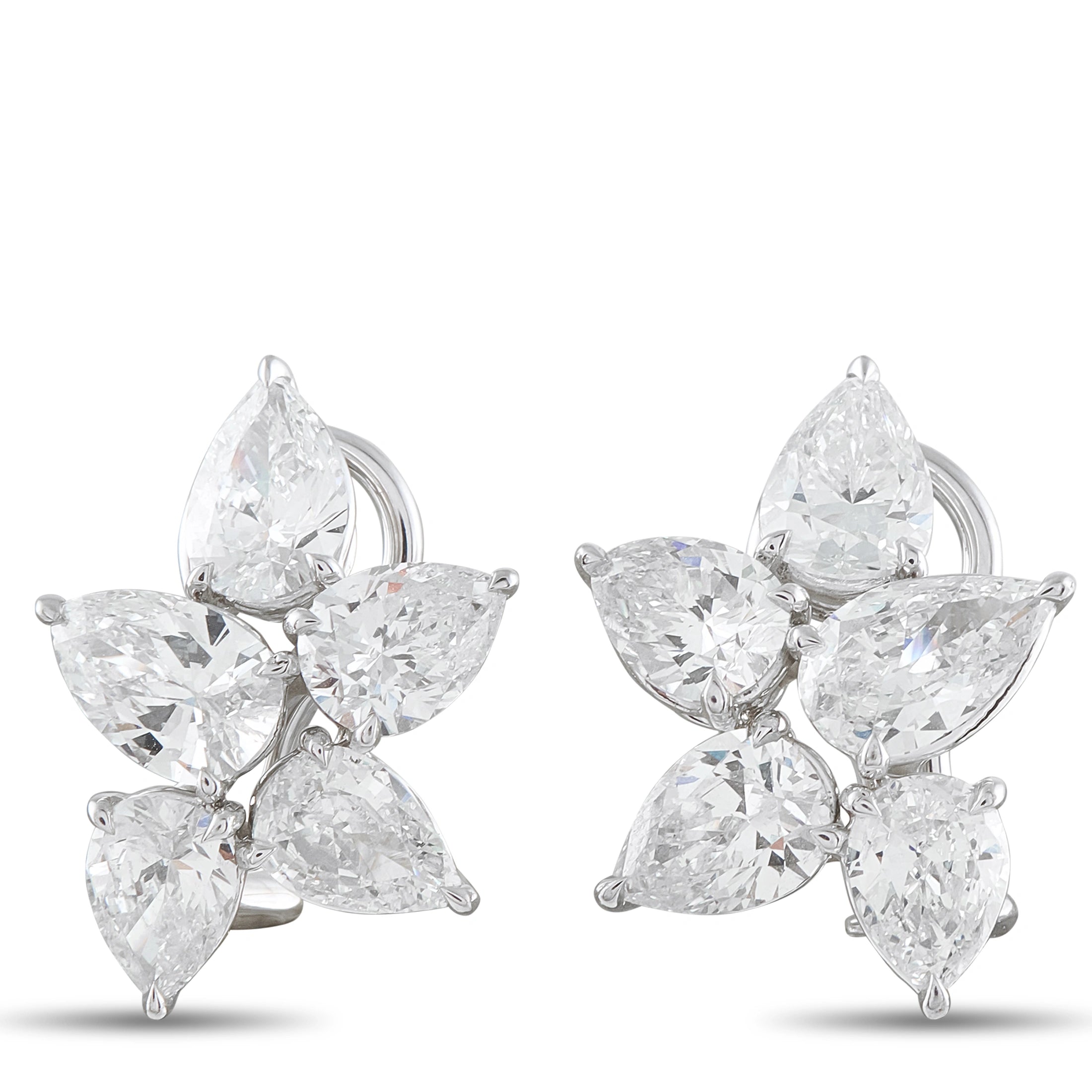 Diamond cluster earrings in white gold with five pear-cut diamonds